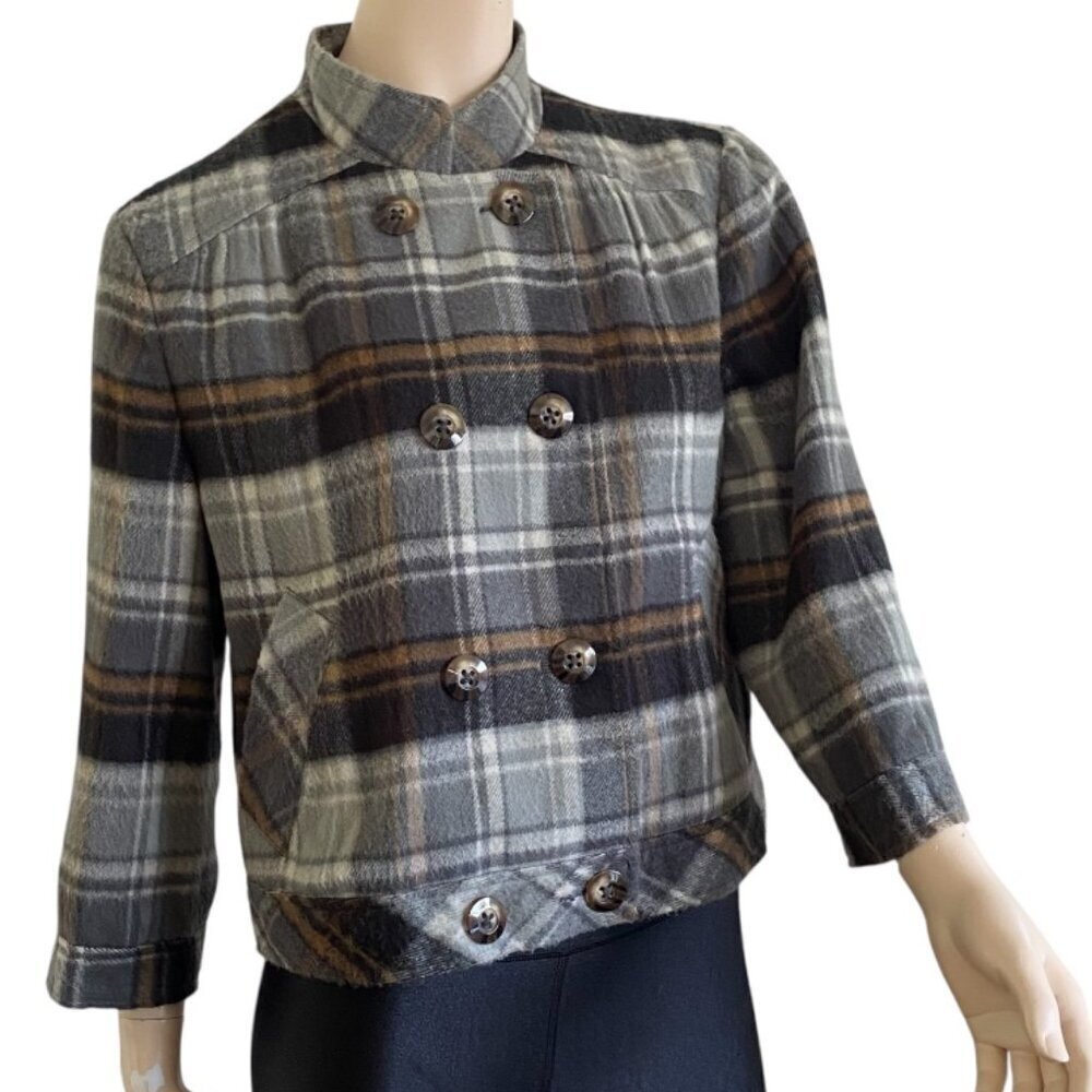 Worthington 3/4 Sleeve Double Breasted Plaid Jacket SzL​​​